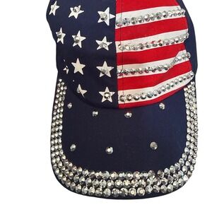 Patriotic American Flag Rhinestone Baseball Cap Navy Blue USA Stars Stripes
